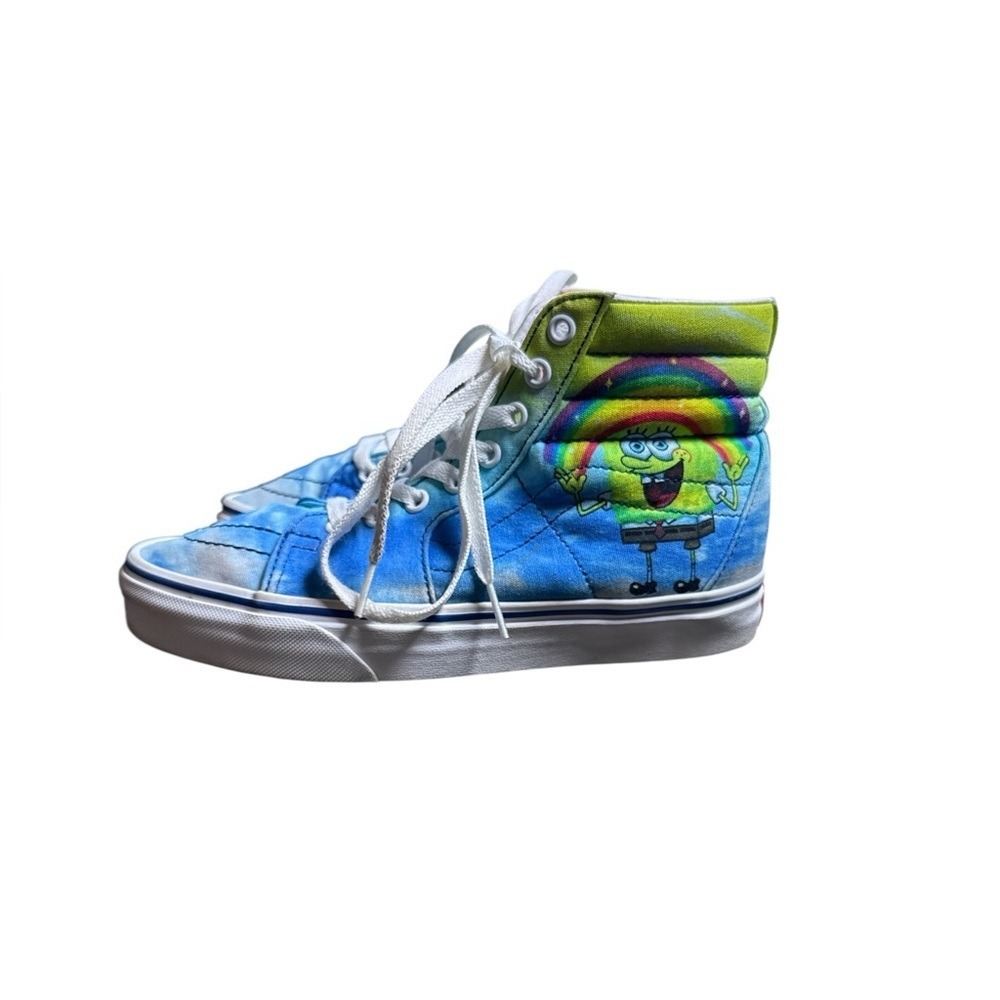 Vans Sk8-Hi SpongeBob Kids 6.5 Blue Green Tie Dye Good Rainbow High Top Sneaker
